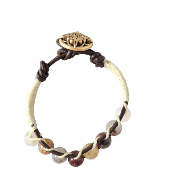 Vintage Boho Chic Glass Bead Leather Bracelet - Picture 8 of 8